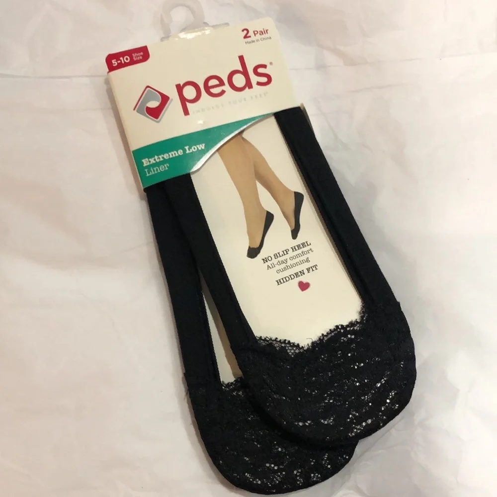 Peds extreme low liner‎ black no slip heel shoe liner 2pairs fits shoe size 5-10